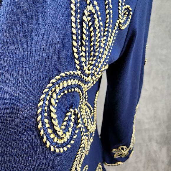Objects D’Art Jacket Women MEDIUM Navy Blue Soutache Gold Trim Boho Cardigan - Picture 8 of 15